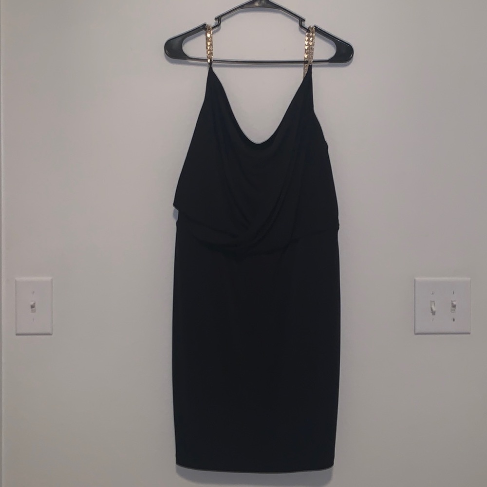 Calvin Klein Black Dress with Gold Chain Straps